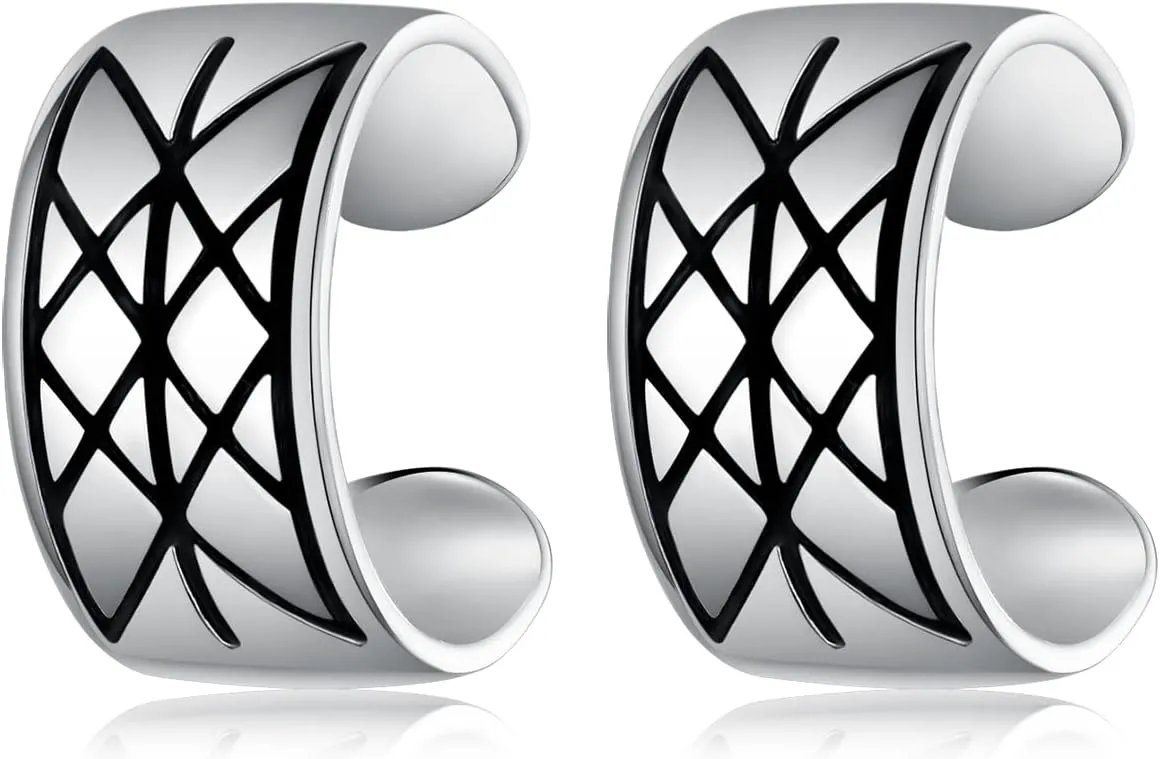 Viking Hoop Earrings and Norse Viking Ear Cuff 925 Sterling Silver Viking Earrings for Men Women