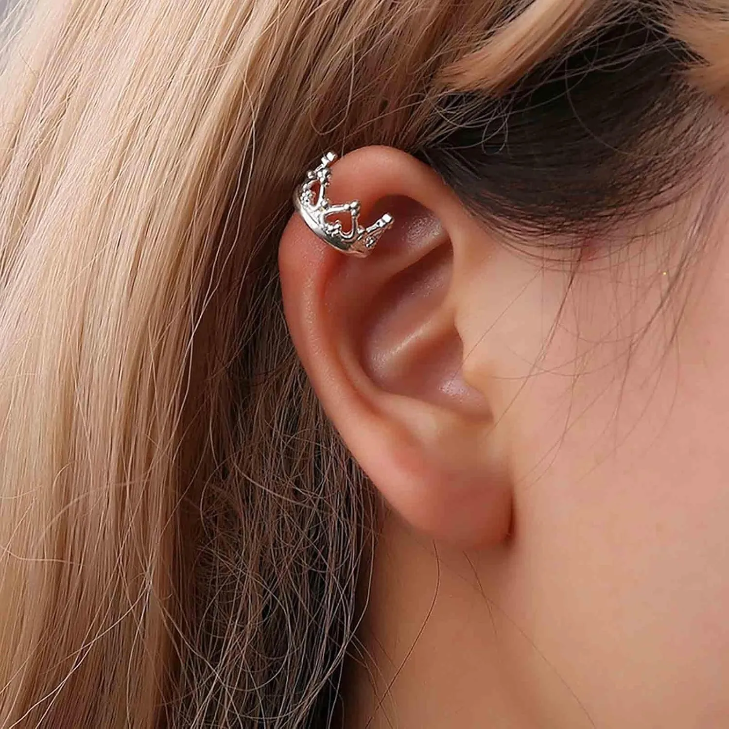 Vintage Crown Ear Cuff Earrings - Gold Cartilage Wrap, Hollow Princess Crawler, No Piercing Jewelry for Women