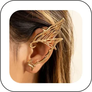 Vintage Elves Ear Cuff Retro Pierced Ear Wrap Cartilage Stud Earring Gothic Metal Elf Ear Cuffs Filigree Elf Cosplay Ear Butterfly Jewelry for Women