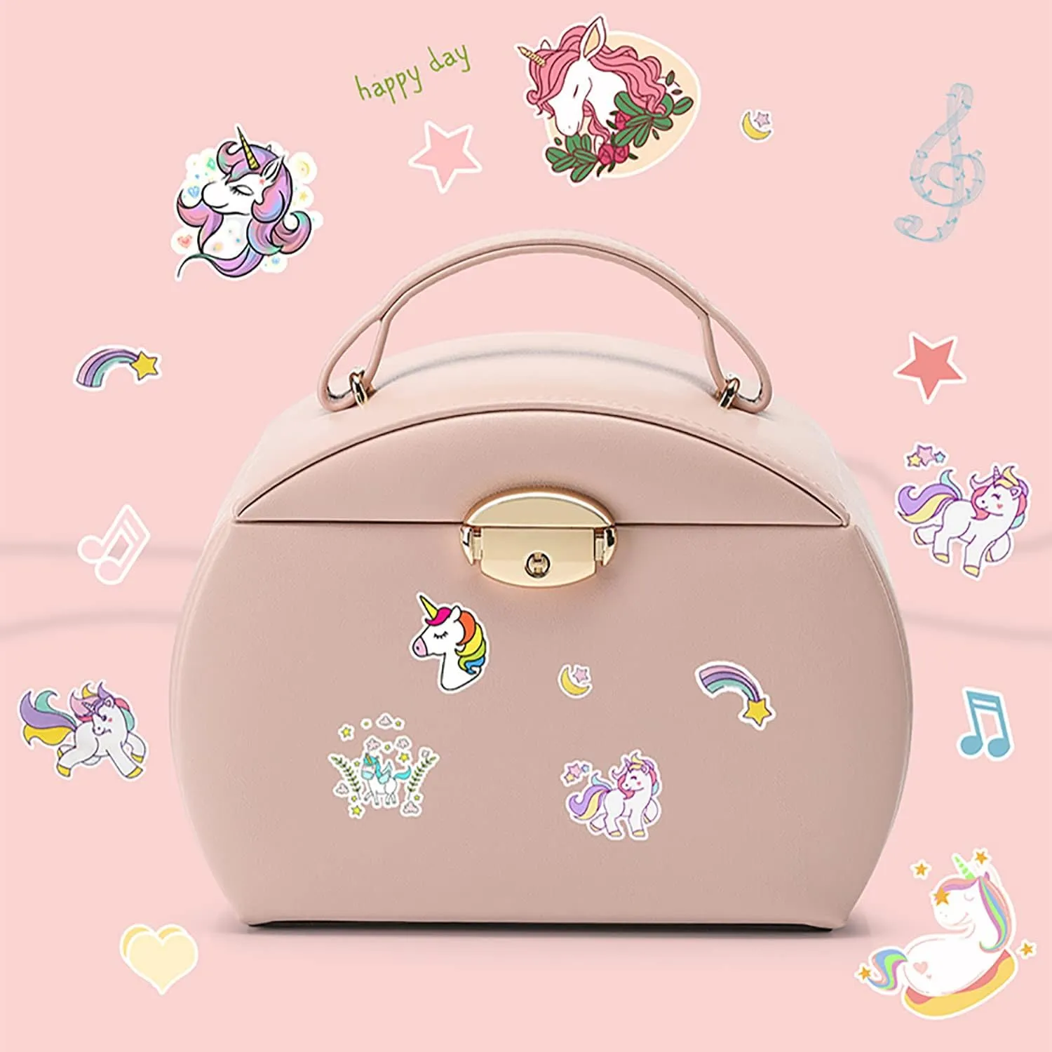 Vlando Musical Jewelry Box with Spinning Ballerina, Lockable Girls Jewelry Organizer for Necklaces Rings and Hair Accessories, Gift for Girls and Kids, Pink