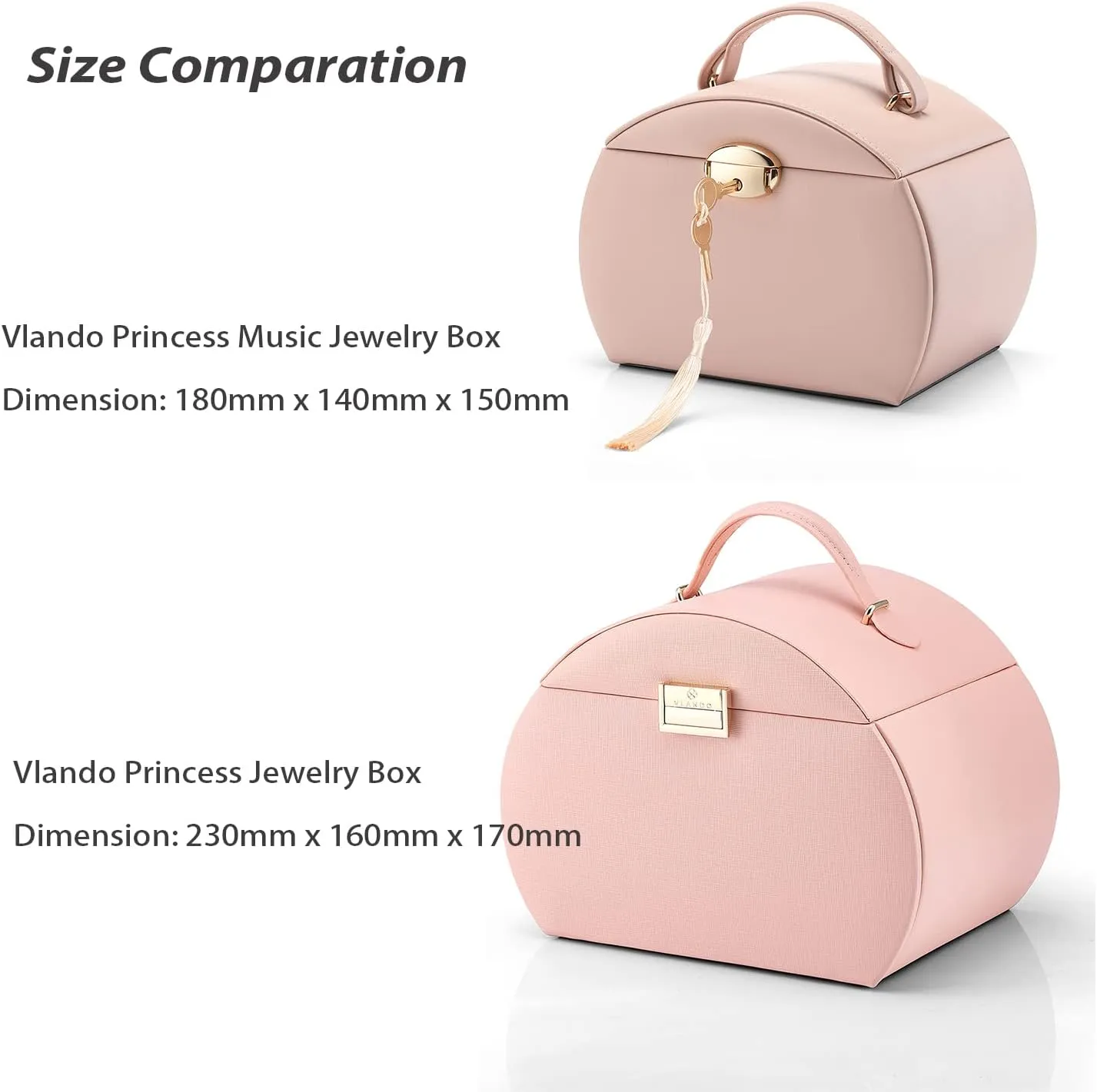 Vlando Musical Jewelry Box with Spinning Ballerina, Lockable Girls Jewelry Organizer for Necklaces Rings and Hair Accessories, Gift for Girls and Kids, Pink