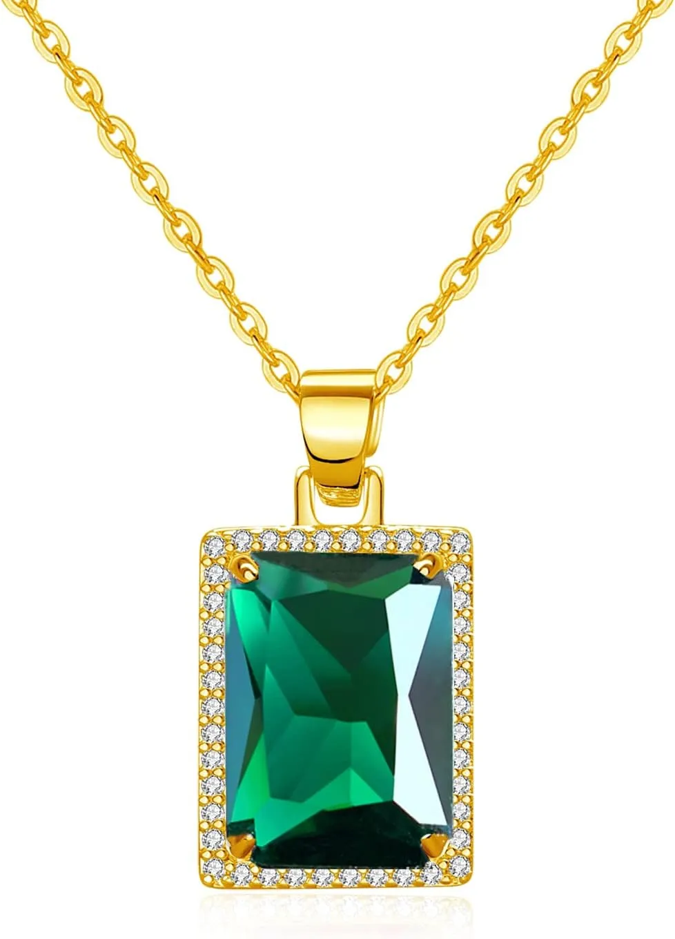 VONSSY Rectangle Gemstone Pendant Necklace | Ruby Crystal & Created-Emerald Birthstone Necklace | 18K Platinum Gold Plated Chain | Meaningful Jewelry Gift for Mother Daughter Girlfriend