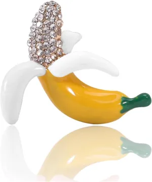 WCRAZYE Banana Brooches Pins for Women Girls Cute Crystal Tropical Fruit Banana Brooch Lapel Pin Button Badge Jean Coat Lapel Pin Hat Bag Suit Dress Accessories Jewelry