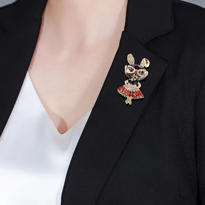WCRAZYE Rhinestone Bow Rabbit Brooch Pin for Women Girls Men Gold Plated Fashion Cute Crystal Bow Enamel Cartoon Bunny Gentleman Brooches Lapel Pins Lucky Decor Dress Accessories Easter Holiday Jewelry Gift