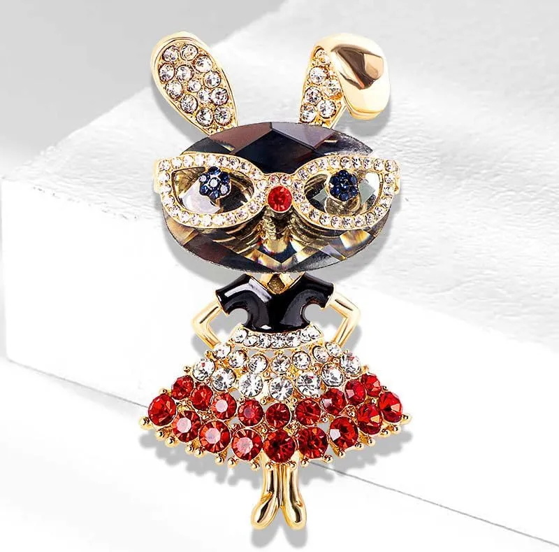 WCRAZYE Rhinestone Bow Rabbit Brooch Pin for Women Girls Men Gold Plated Fashion Cute Crystal Bow Enamel Cartoon Bunny Gentleman Brooches Lapel Pins Lucky Decor Dress Accessories Easter Holiday Jewelry Gift