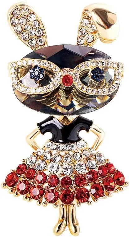 WCRAZYE Rhinestone Bow Rabbit Brooch Pin for Women Girls Men Gold Plated Fashion Cute Crystal Bow Enamel Cartoon Bunny Gentleman Brooches Lapel Pins Lucky Decor Dress Accessories Easter Holiday Jewelry Gift
