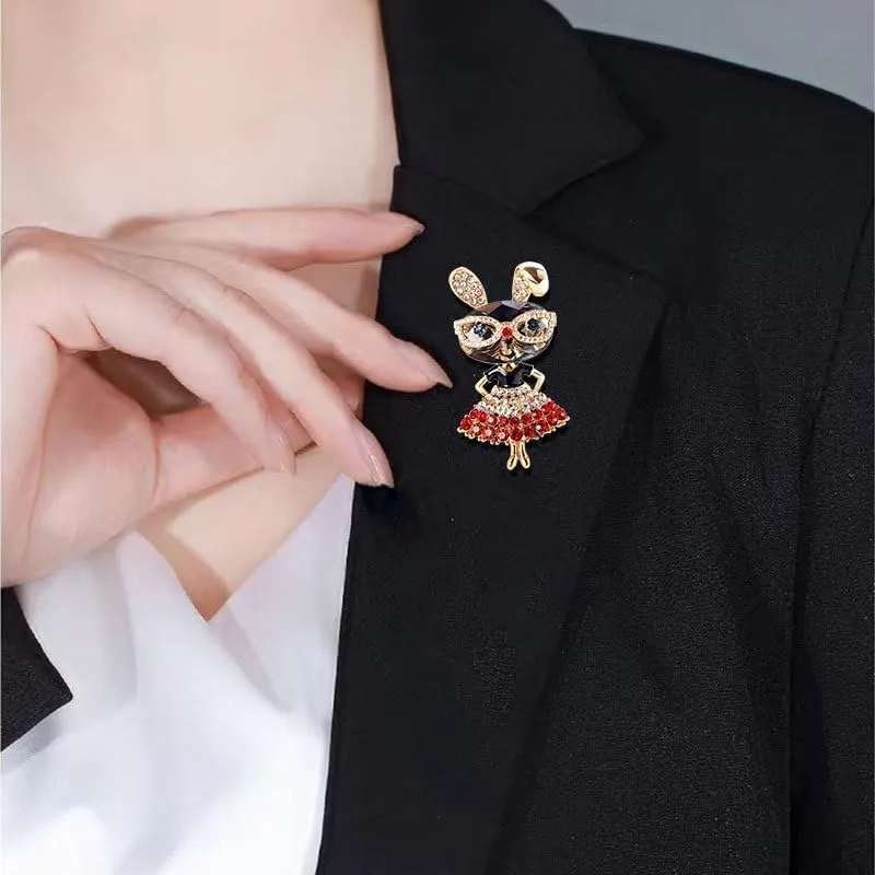 WCRAZYE Rhinestone Bow Rabbit Brooch Pin for Women Girls Men Gold Plated Fashion Cute Crystal Bow Enamel Cartoon Bunny Gentleman Brooches Lapel Pins Lucky Decor Dress Accessories Easter Holiday Jewelry Gift