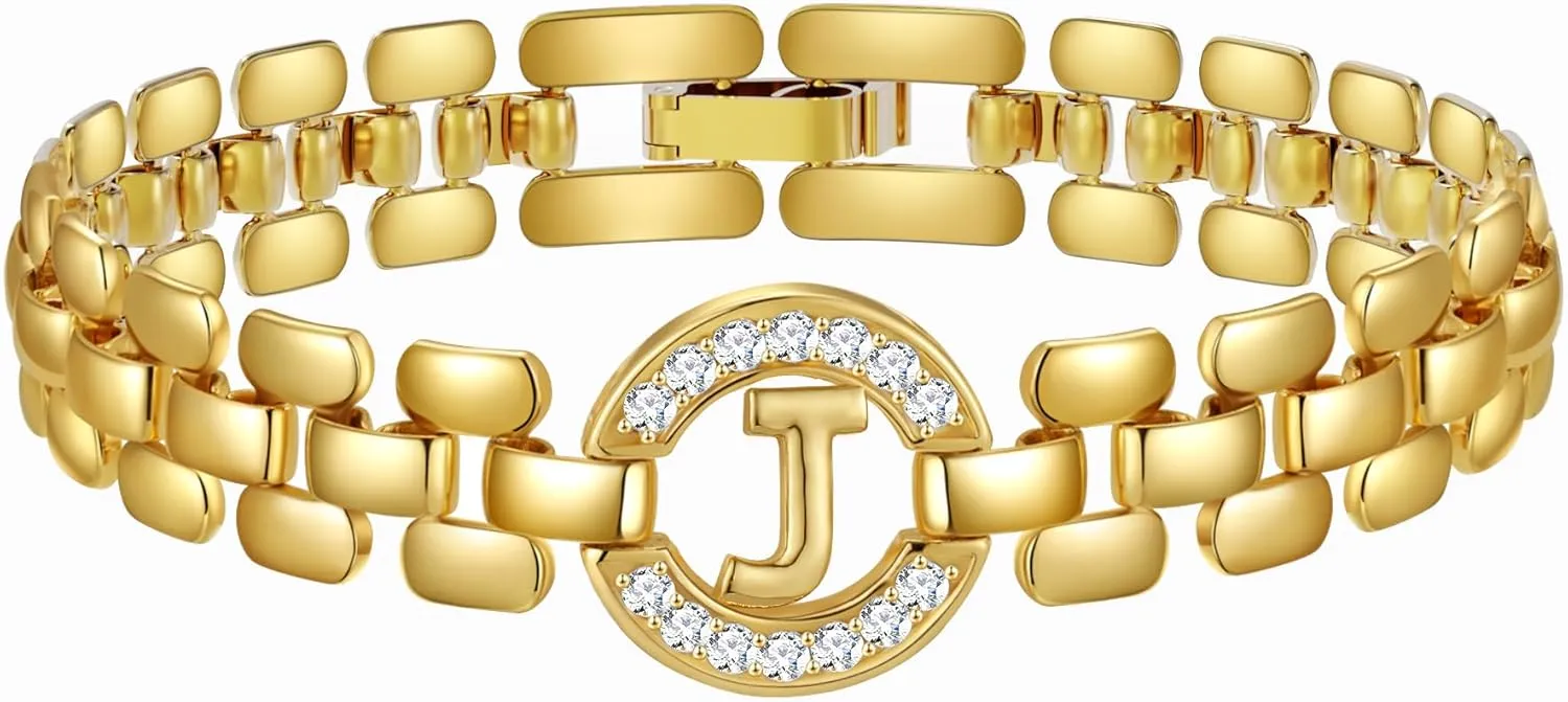 WEDDINEN Initial Bracelets for Women, 14K Gold Plated Letter A-Z Bracelets with Diamonds,Thick Chain Bracelet for Women trendy Jewelry Gifts