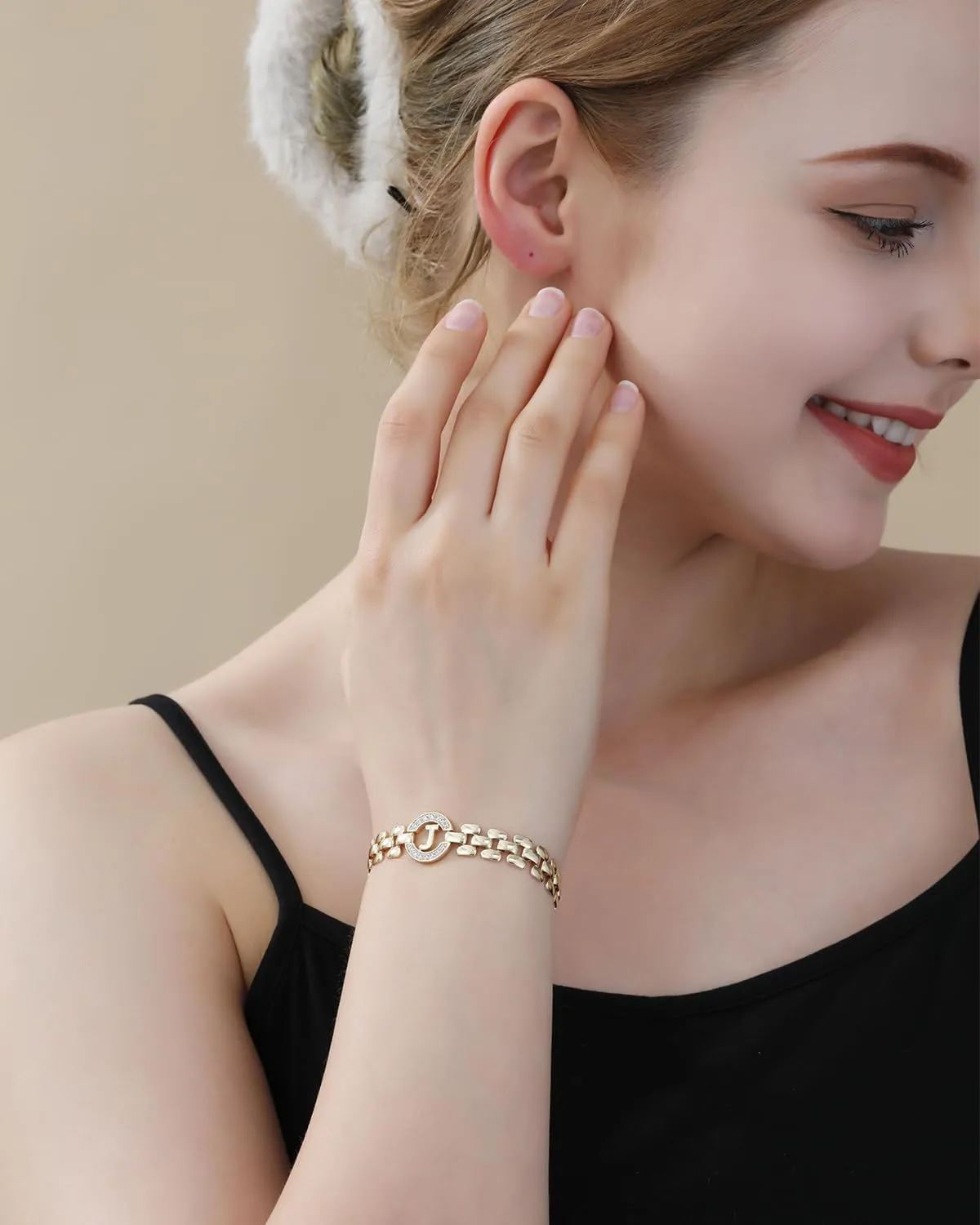 WEDDINEN Initial Bracelets for Women, 14K Gold Plated Letter A-Z Bracelets with Diamonds,Thick Chain Bracelet for Women trendy Jewelry Gifts