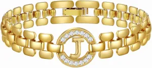 WEDDINEN Initial Bracelets for Women, 14K Gold Plated Letter A-Z Bracelets with Diamonds,Thick Chain Bracelet for Women trendy Jewelry Gifts