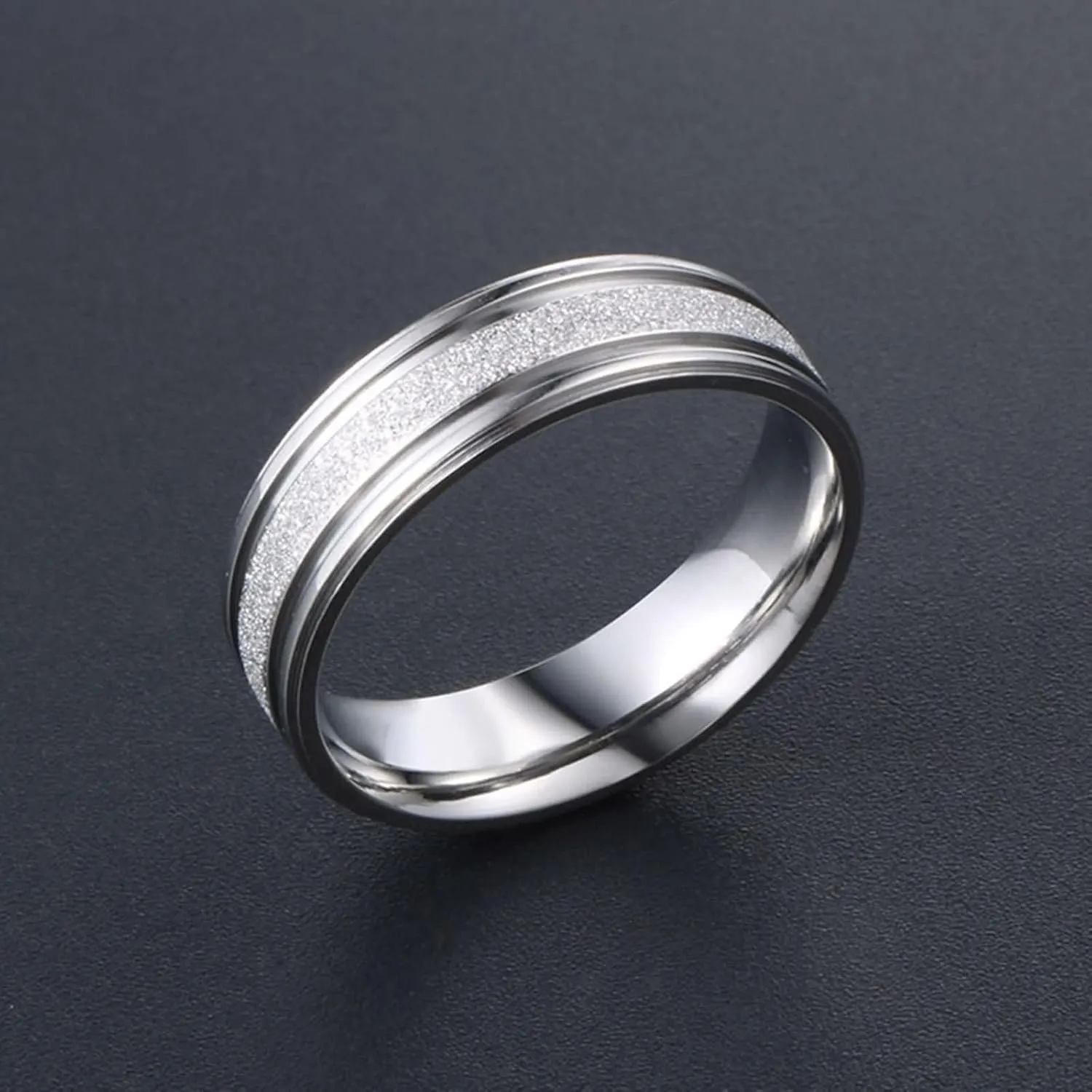 Wedding Band Sets for Women and Men, Stainless Steel Couple Engagement Rings Set 6MM Polished and Matte Round Silver Rings Set