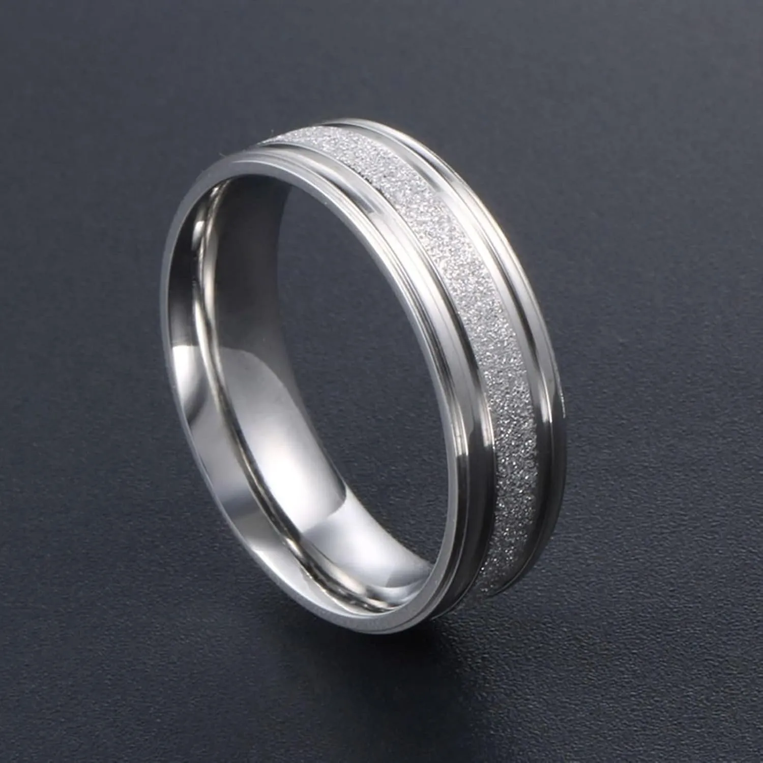 Wedding Band Sets for Women and Men, Stainless Steel Couple Engagement Rings Set 6MM Polished and Matte Round Silver Rings Set