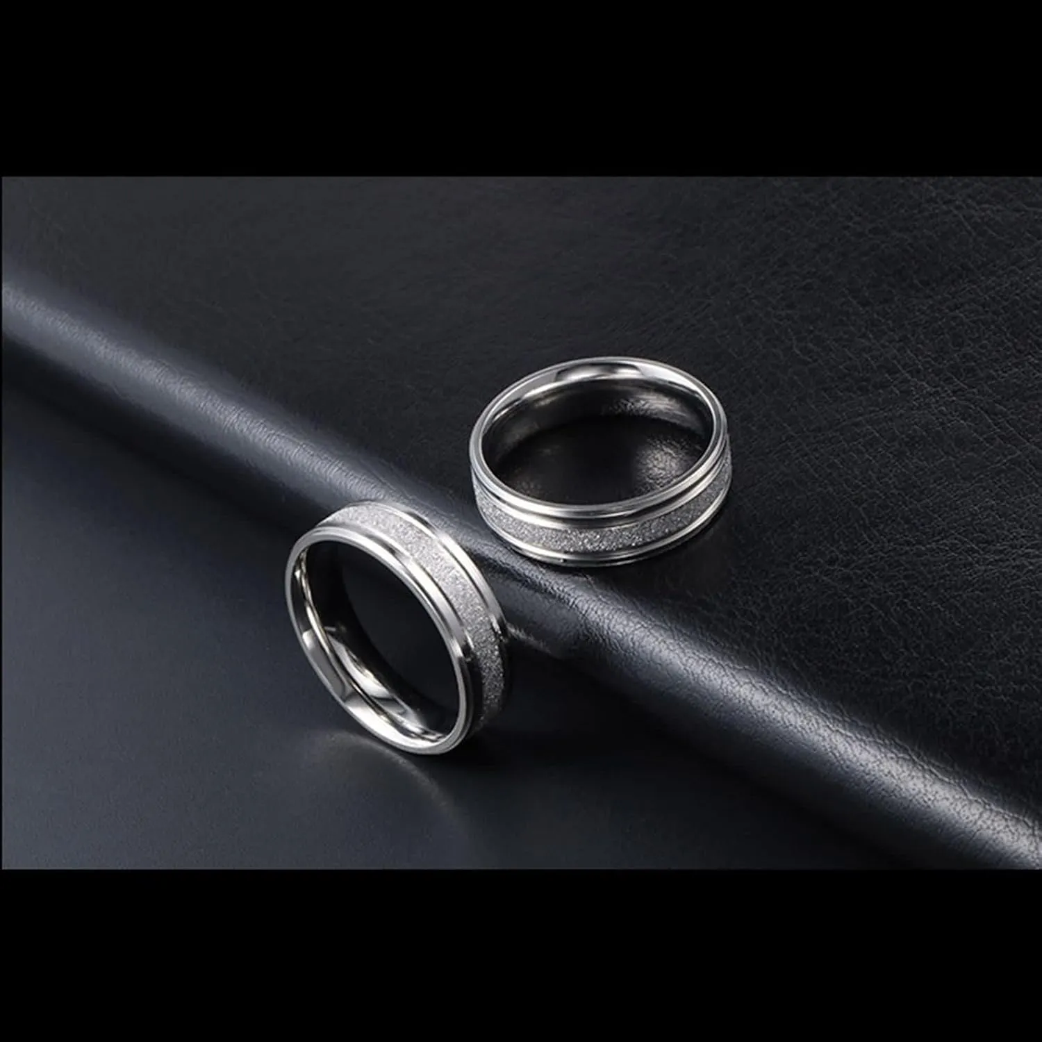 Wedding Band Sets for Women and Men, Stainless Steel Couple Engagement Rings Set 6MM Polished and Matte Round Silver Rings Set