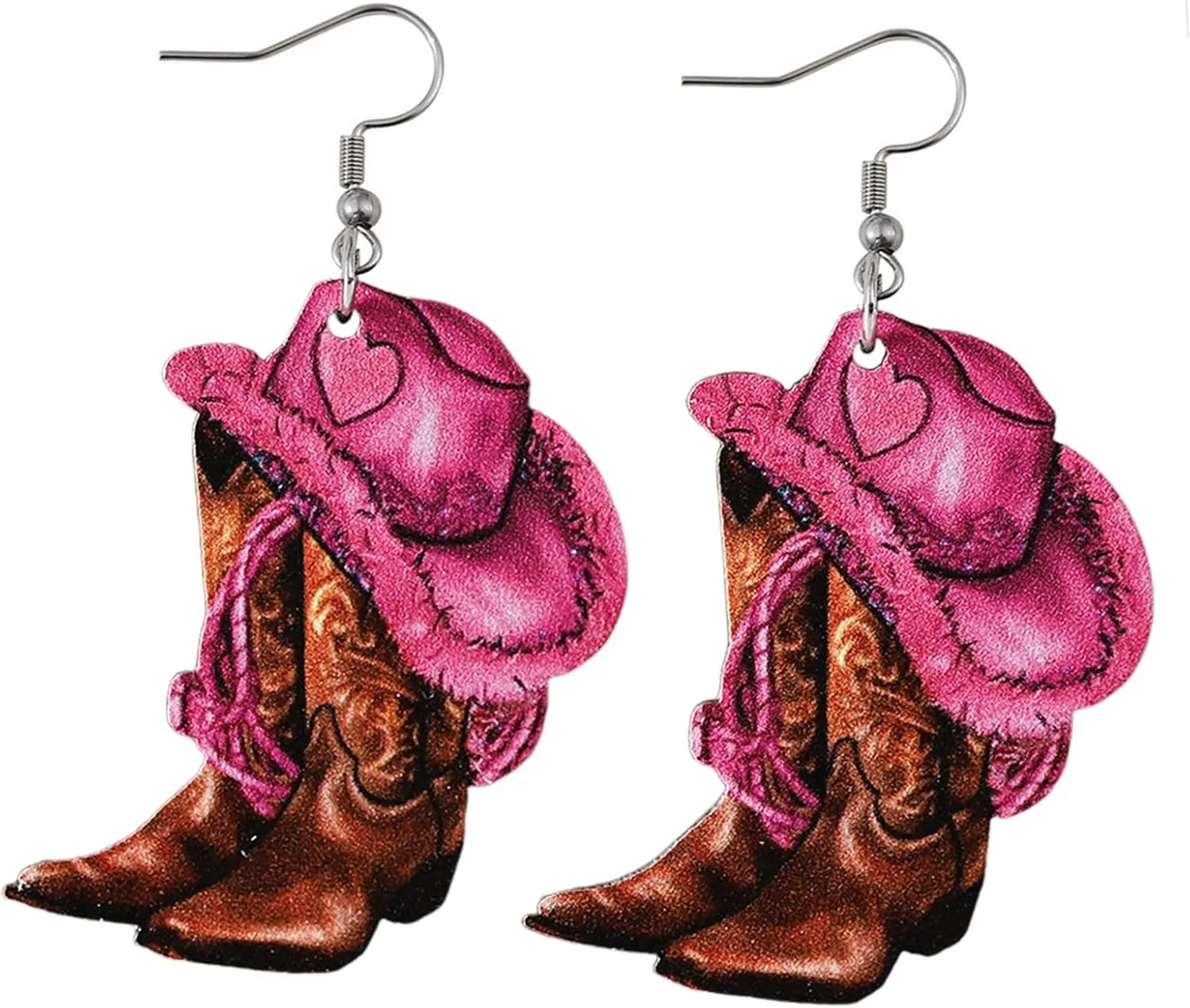 Western Earrings for Women Cowgirl Country Wood Drop Dangle Pink Boot Earring Jewelry Boho Vintage Earrings Jewelry Accessories
