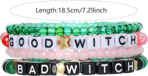 Wicked Friendship Bracelets - Elphaba Glinda Bad Witch Good Witch Bracelet Beaded - Musical Merch BFF Bracelets for Christmas Valentine's Day Gift set of 4