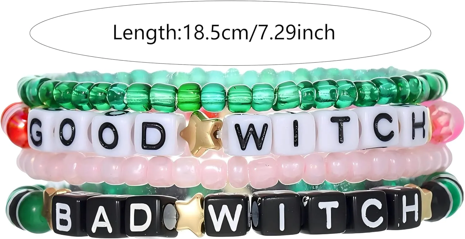 Wicked Friendship Bracelets - Elphaba Glinda Bad Witch Good Witch Bracelet Beaded - Musical Merch BFF Bracelets for Christmas Valentine's Day Gift set of 4