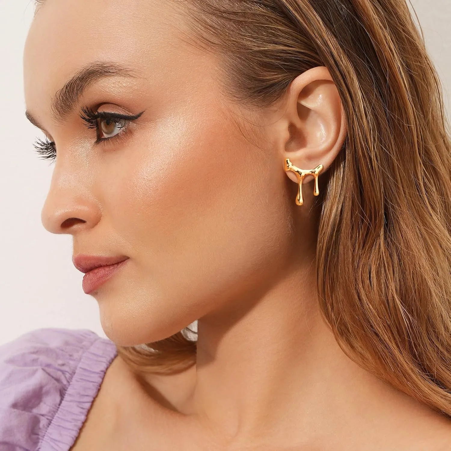Womens Gold Studs Earrings, 14K Gold Plated Personality Big Stud Earring,Stainless Steel Hypoallergenic Ear Rings Trendy Jewelry,Christmas Birthday Gifts for Her Girlfriend Sister