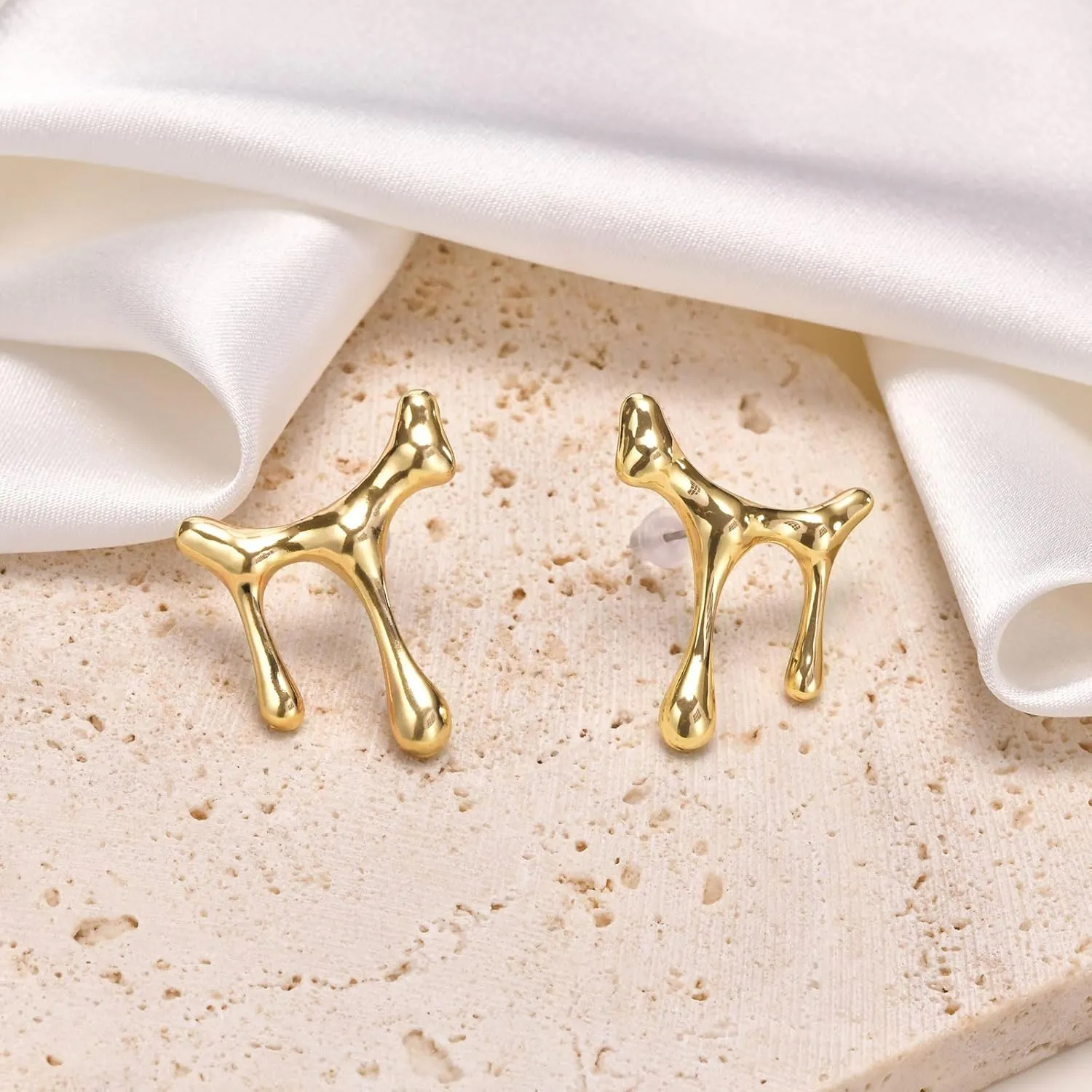 Womens Gold Studs Earrings, 14K Gold Plated Personality Big Stud Earring,Stainless Steel Hypoallergenic Ear Rings Trendy Jewelry,Christmas Birthday Gifts for Her Girlfriend Sister