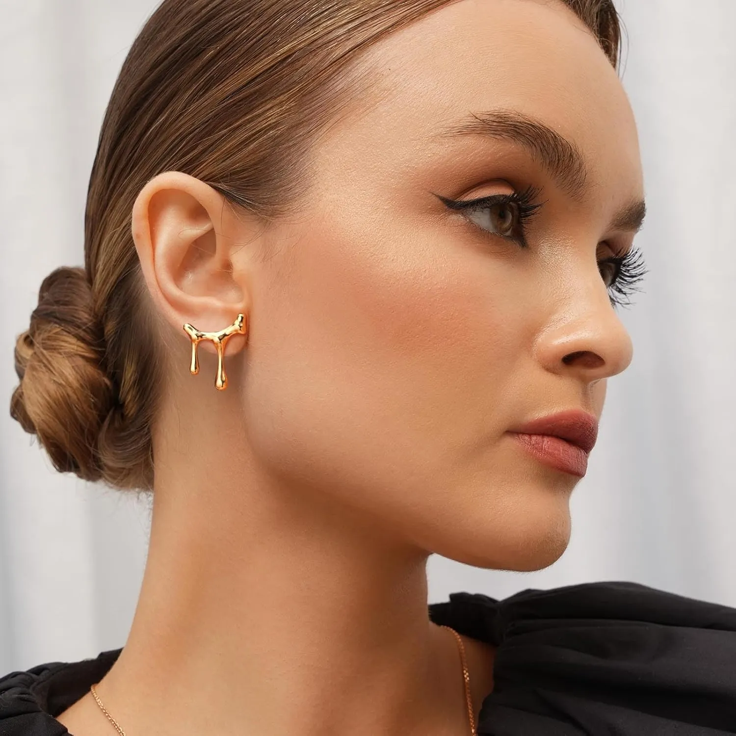 Womens Gold Studs Earrings, 14K Gold Plated Personality Big Stud Earring,Stainless Steel Hypoallergenic Ear Rings Trendy Jewelry,Christmas Birthday Gifts for Her Girlfriend Sister