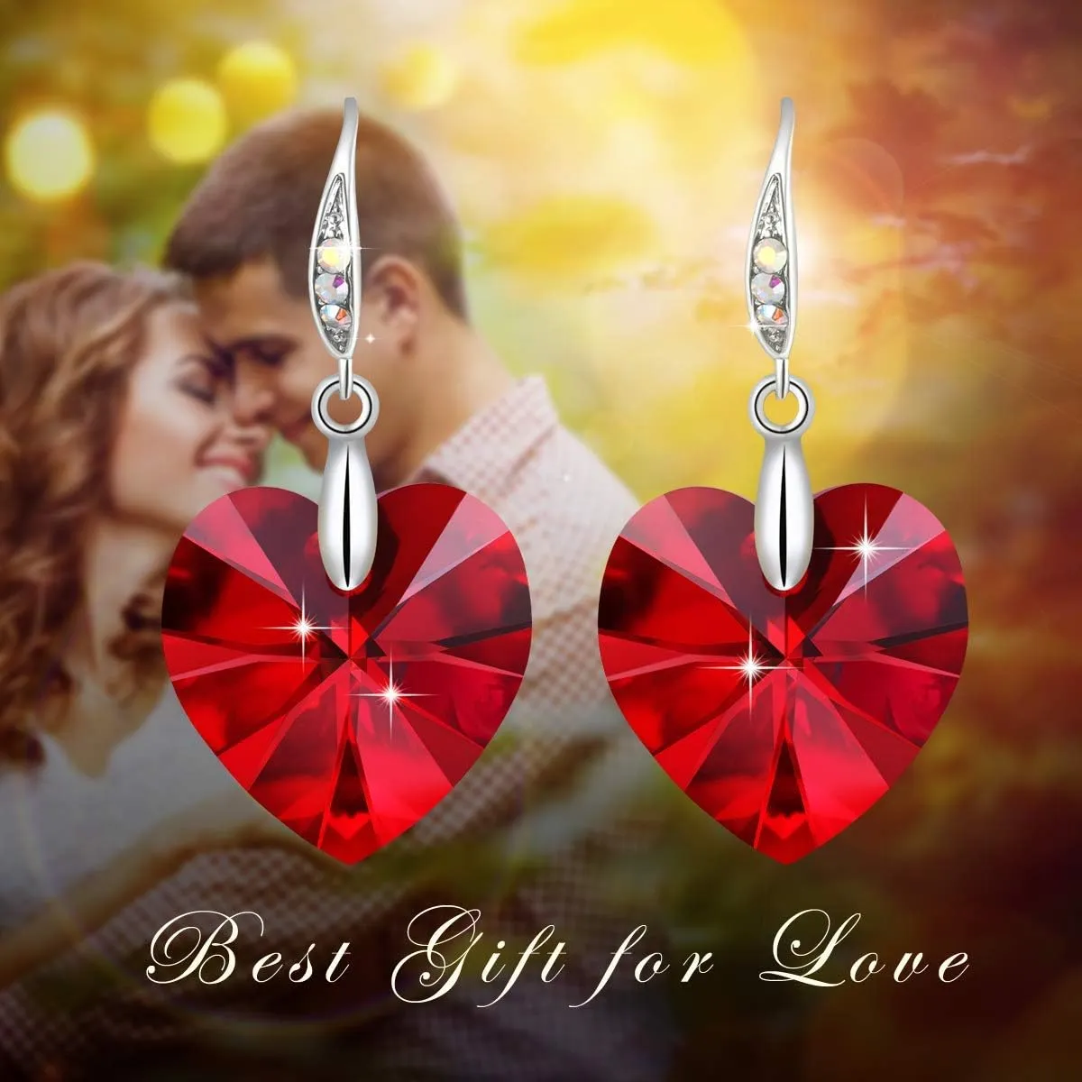 Women's Heart Crystals Earrings Drop Dangle Fish Hook Earrings for Birthday Anniversary Christmas Mother's Day Valentine's Day, Gifts for Her