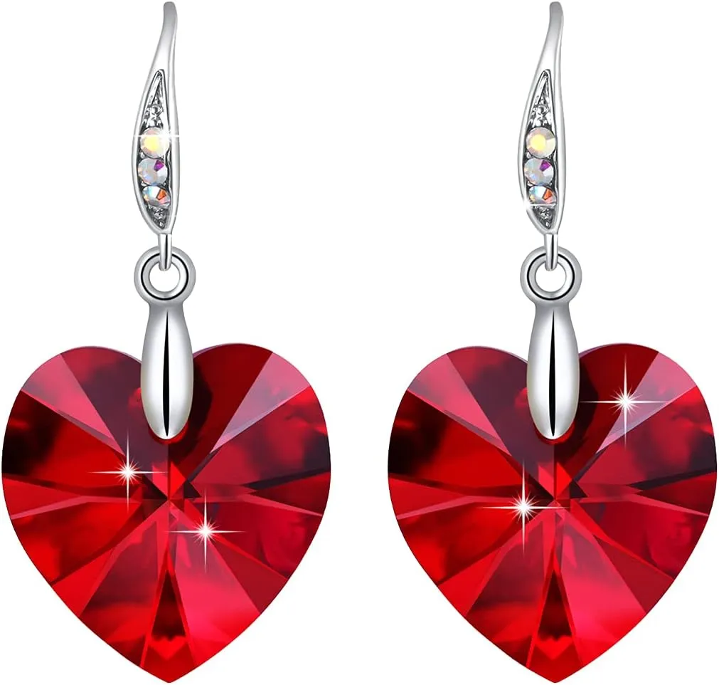 Women's Heart Crystals Earrings Drop Dangle Fish Hook Earrings for Birthday Anniversary Christmas Mother's Day Valentine's Day, Gifts for Her