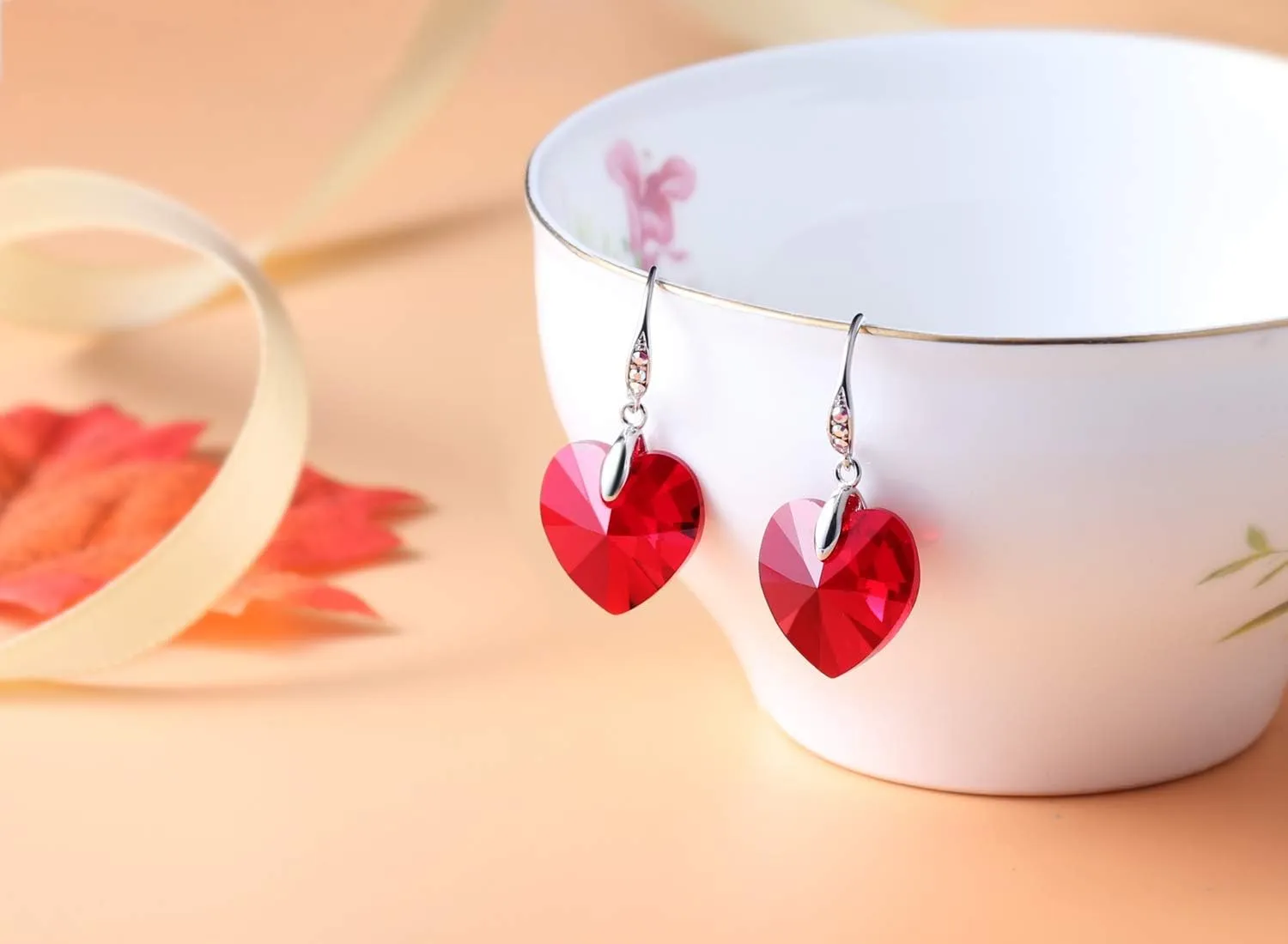 Women's Heart Crystals Earrings Drop Dangle Fish Hook Earrings for Birthday Anniversary Christmas Mother's Day Valentine's Day, Gifts for Her