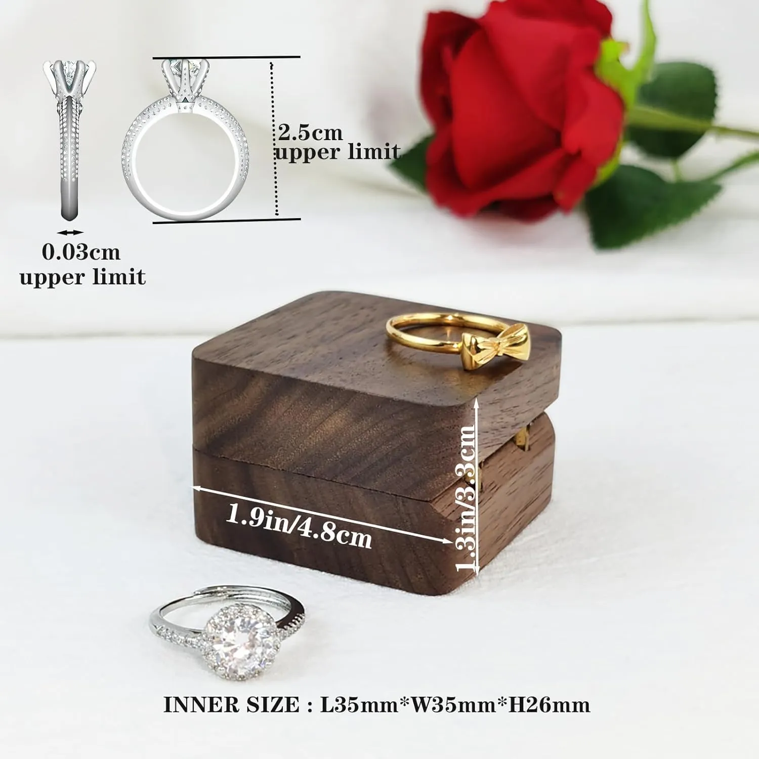 women's small proposal engagement ring box Single slot,wooden ring bearer case holder box,vintage earring gift box, Applicable to wedding,engagement,anniversary ring boxes(women's small rings)
