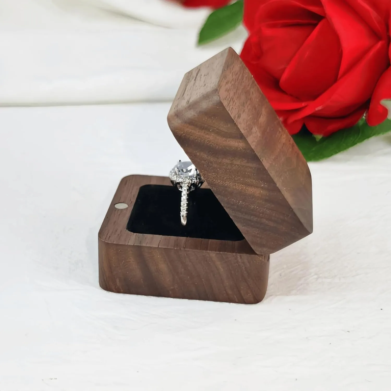 women's small proposal engagement ring box Single slot,wooden ring bearer case holder box,vintage earring gift box, Applicable to wedding,engagement,anniversary ring boxes(women's small rings)