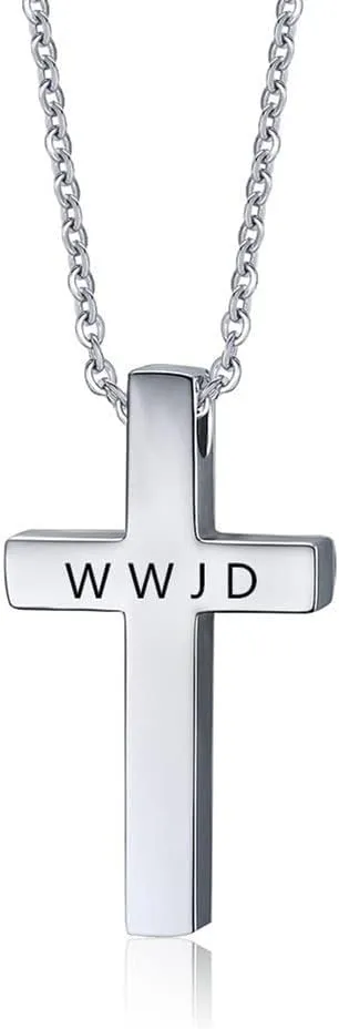 WWJD HWLF Cross Necklace Medium Cross Pendant What Would Jesus Do Hand Prayer Necklaces Stainless Steel Christian Crucifix Catholic Religious Jewelry for Unisex for Baptism Gift