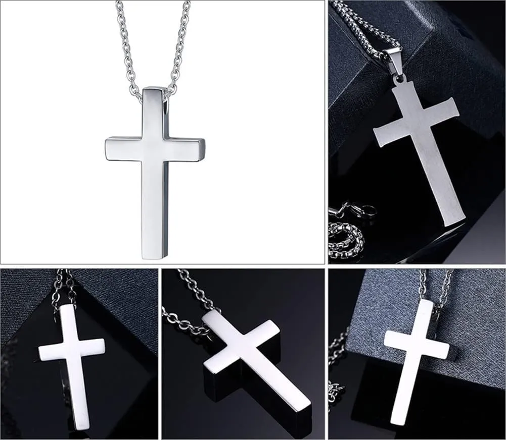 WWJD HWLF Cross Necklace Medium Cross Pendant What Would Jesus Do Hand Prayer Necklaces Stainless Steel Christian Crucifix Catholic Religious Jewelry for Unisex for Baptism Gift