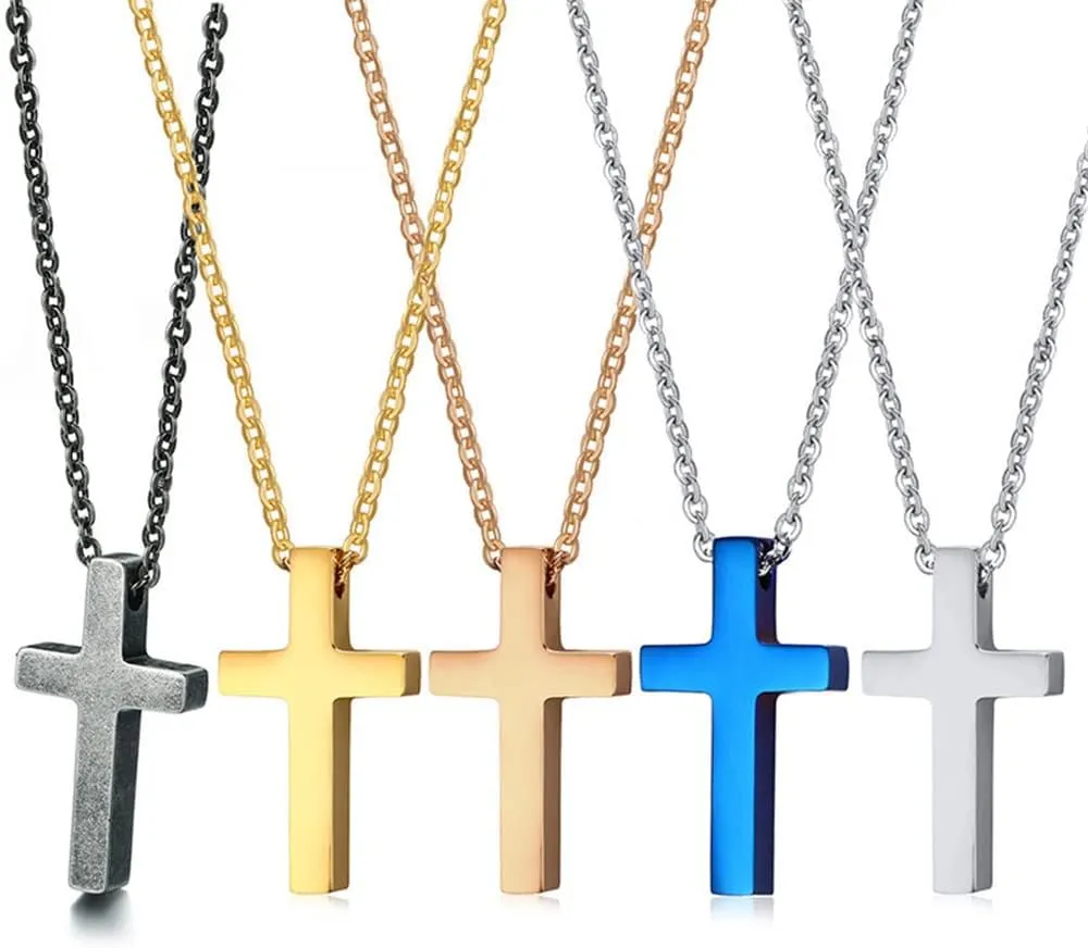 WWJD HWLF Cross Necklace Medium Cross Pendant What Would Jesus Do Hand Prayer Necklaces Stainless Steel Christian Crucifix Catholic Religious Jewelry for Unisex for Baptism Gift