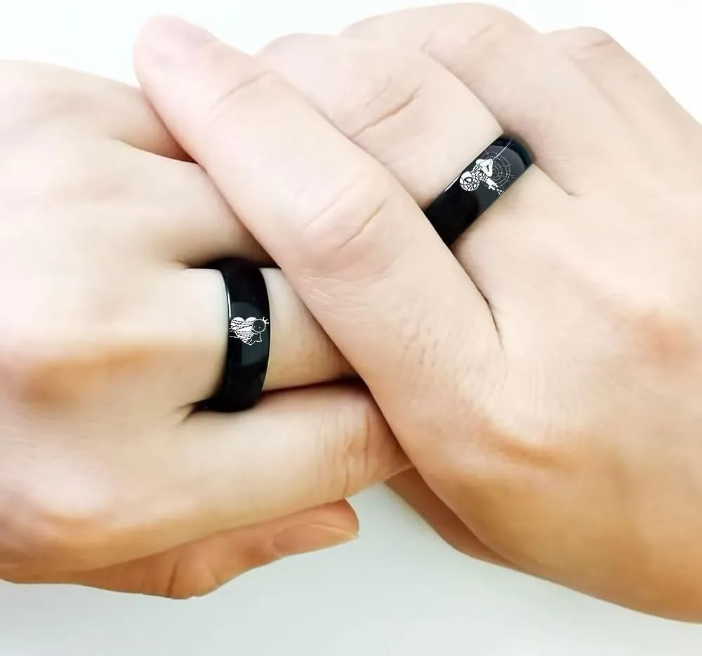 XAHH Spiderman Superhero Couples Ring for Him and Her Forever Together Heart Lovers Ring Anniversary Promise Wedding Band Stainless Steel Black