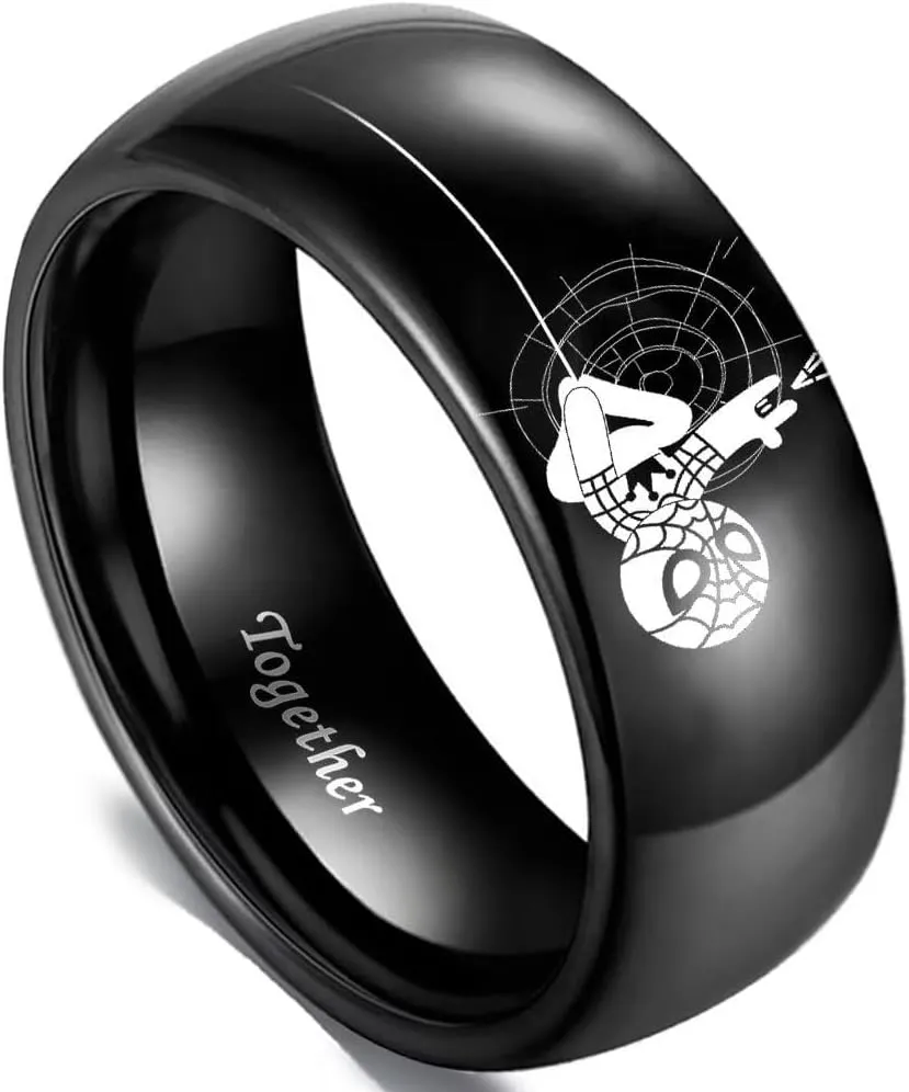 XAHH Spiderman Superhero Couples Ring for Him and Her Forever Together Heart Lovers Ring Anniversary Promise Wedding Band Stainless Steel Black