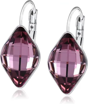 XUPING Silver Dangle Earrings for Women Leverback Crystal Small Huggie Cubic Zirconia Hypoallergenic Trendy Earring Jewelry