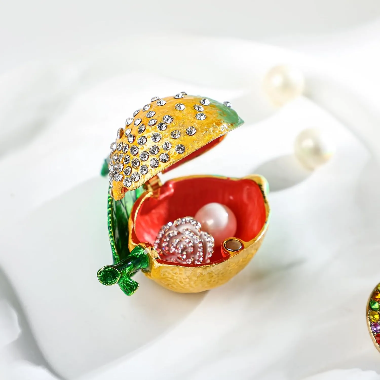 YU FENG Lemon Trinket Boxes Hinged Lemon Figurines Collectibles Hinged Jewelry Box Necklace, Earrings,Ring Holder for Women Girls