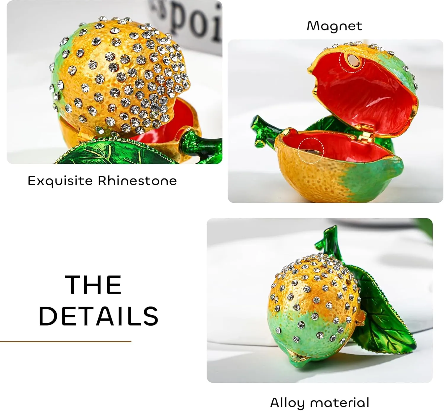 YU FENG Lemon Trinket Boxes Hinged Lemon Figurines Collectibles Hinged Jewelry Box Necklace, Earrings,Ring Holder for Women Girls