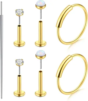 Zolure 18G/20G Flat Back Earrings Stud Threadless Nose Studs Surgical Steel Push in Earrings Tragus Cartilage Labret Helix Lip Conch Medusa Piercing Jewelry