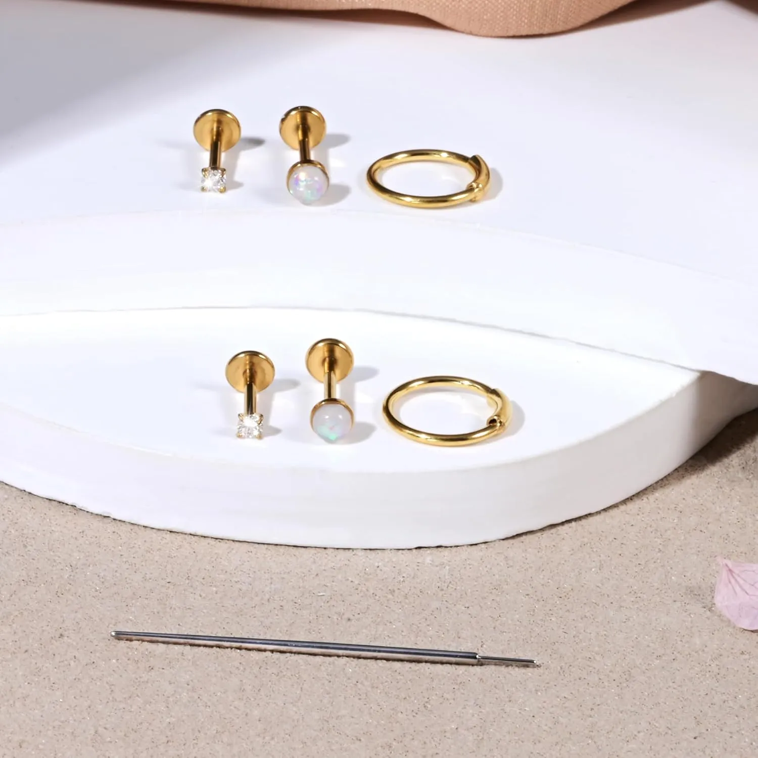 Zolure 18G/20G Flat Back Earrings Stud Threadless Nose Studs Surgical Steel Push in Earrings Tragus Cartilage Labret Helix Lip Conch Medusa Piercing Jewelry