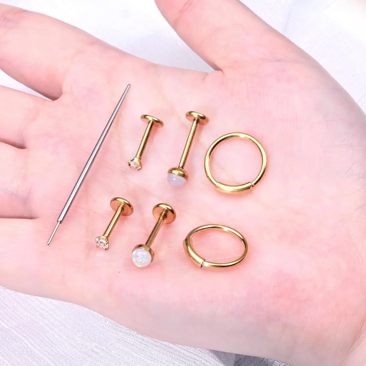 Zolure 18G/20G Flat Back Earrings Stud Threadless Nose Studs Surgical Steel Push in Earrings Tragus Cartilage Labret Helix Lip Conch Medusa Piercing Jewelry