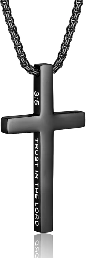 ZRAY Cross Necklace for Men Inspirational Bible Verse Cross Pendant Stainless Steel Cross Chain 22 2inch Christian Jewelry Meaningful Religious Gift for Boys