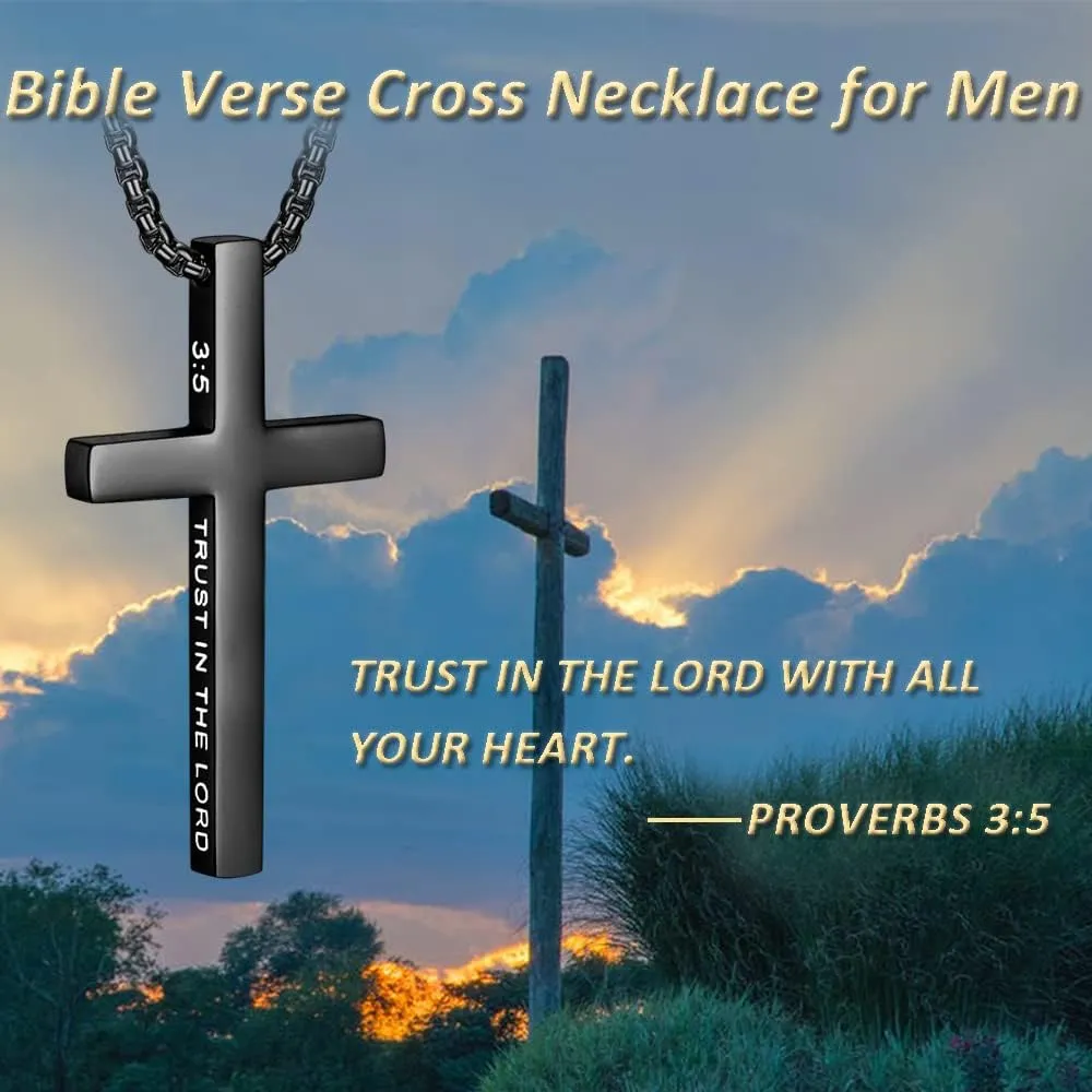 ZRAY Cross Necklace for Men Inspirational Bible Verse Cross Pendant Stainless Steel Cross Chain 22 2inch Christian Jewelry Meaningful Religious Gift for Boys