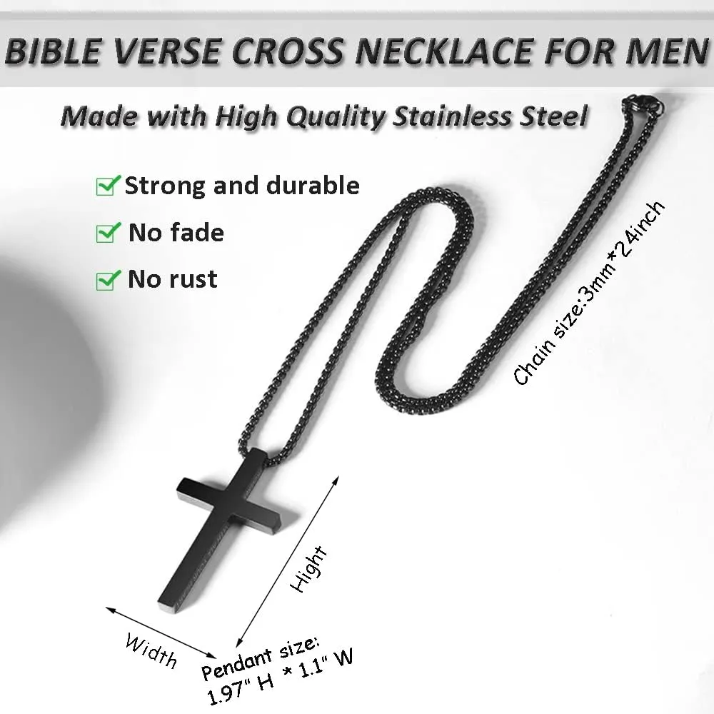 ZRAY Cross Necklace for Men Inspirational Bible Verse Cross Pendant Stainless Steel Cross Chain 22 2inch Christian Jewelry Meaningful Religious Gift for Boys