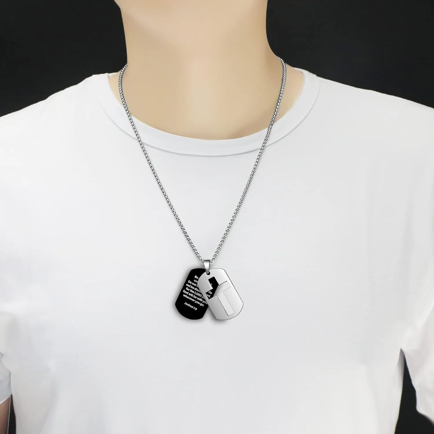 ZRAY Dog Tag Necklace for Men Bible Verse Cross Pendant Stainless Steel Chain 24inch Inspirational Christian Jewelry Meaningful Religious Gift for Boys